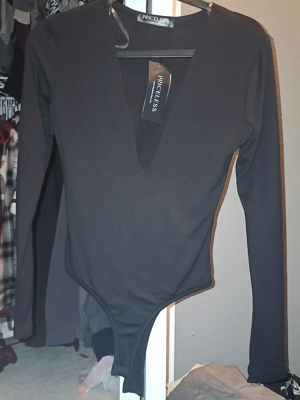Priceless Black Long-Sleeve V-Neck Bodysuit